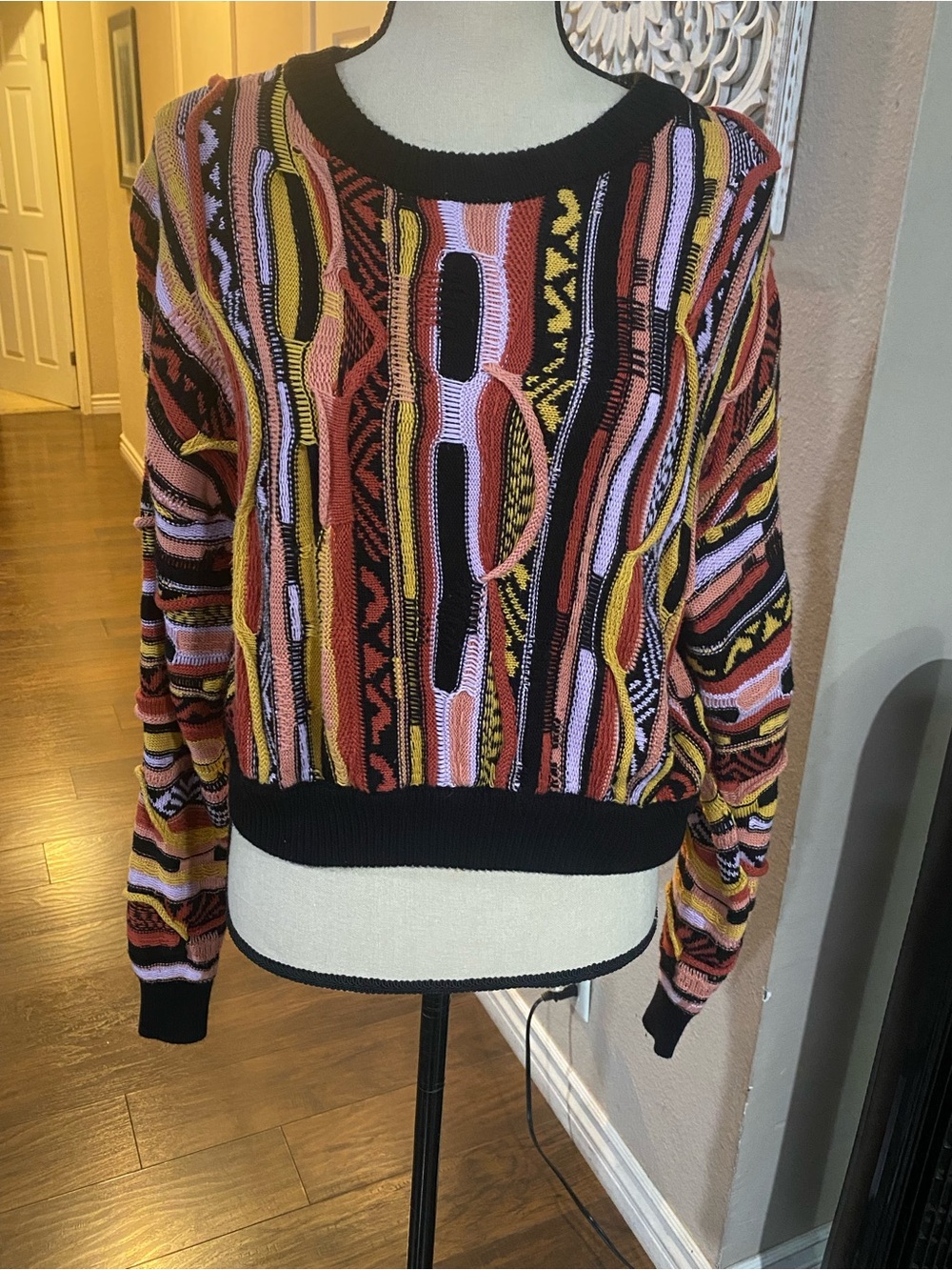 Forever 21 Multicolor Striped Crop Knit Sweater - Black, Pink, Yellow, Rust